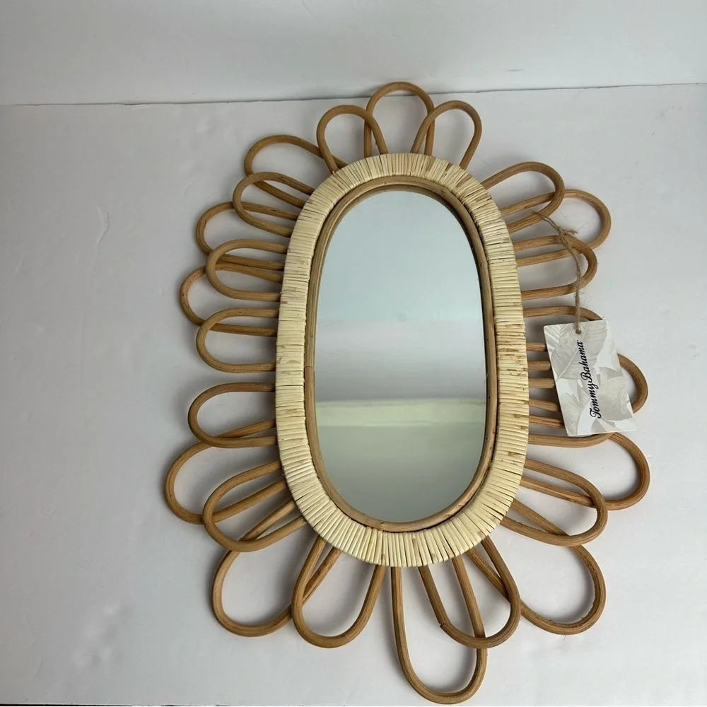 Tommy Bahama Wicker Oval Mirror Bohemian Boho NEW tan beach hippie decor floral